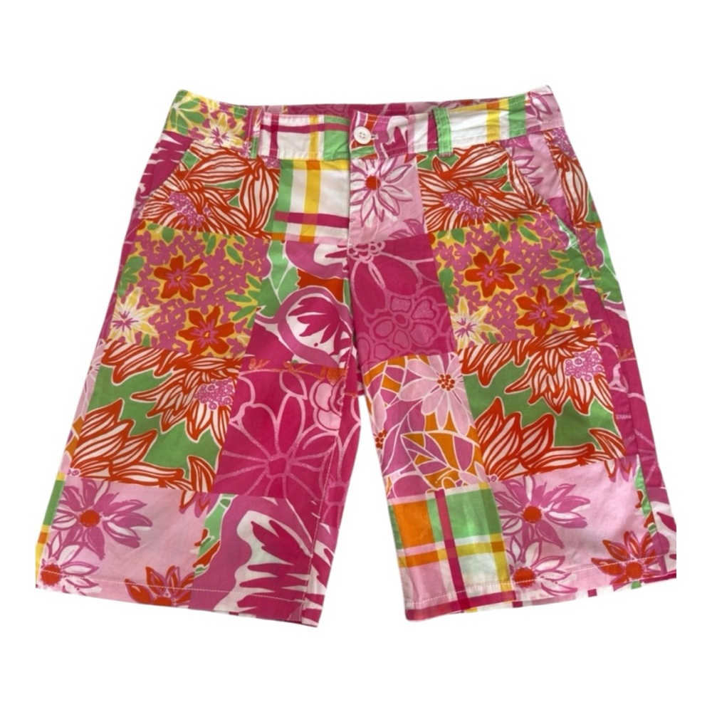 Lilly Pulitzer Bermuda Shorts Patchwork Print Floral Design Size 2